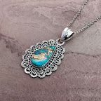 Vintage Turquoise Filigree Pendant Necklace
