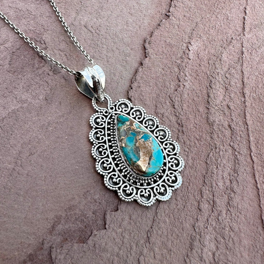 Vintage Turquoise Filigree Pendant Necklace