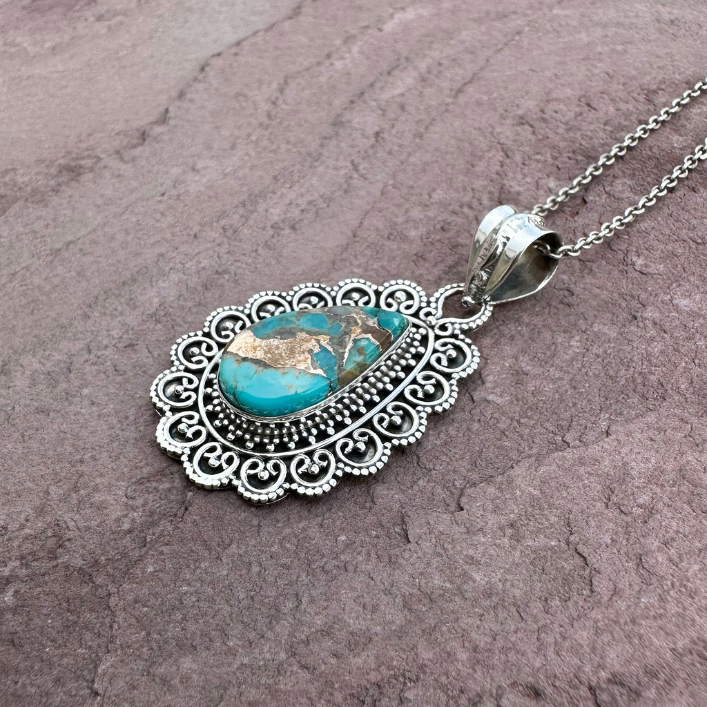 Vintage Turquoise Filigree Pendant Necklace