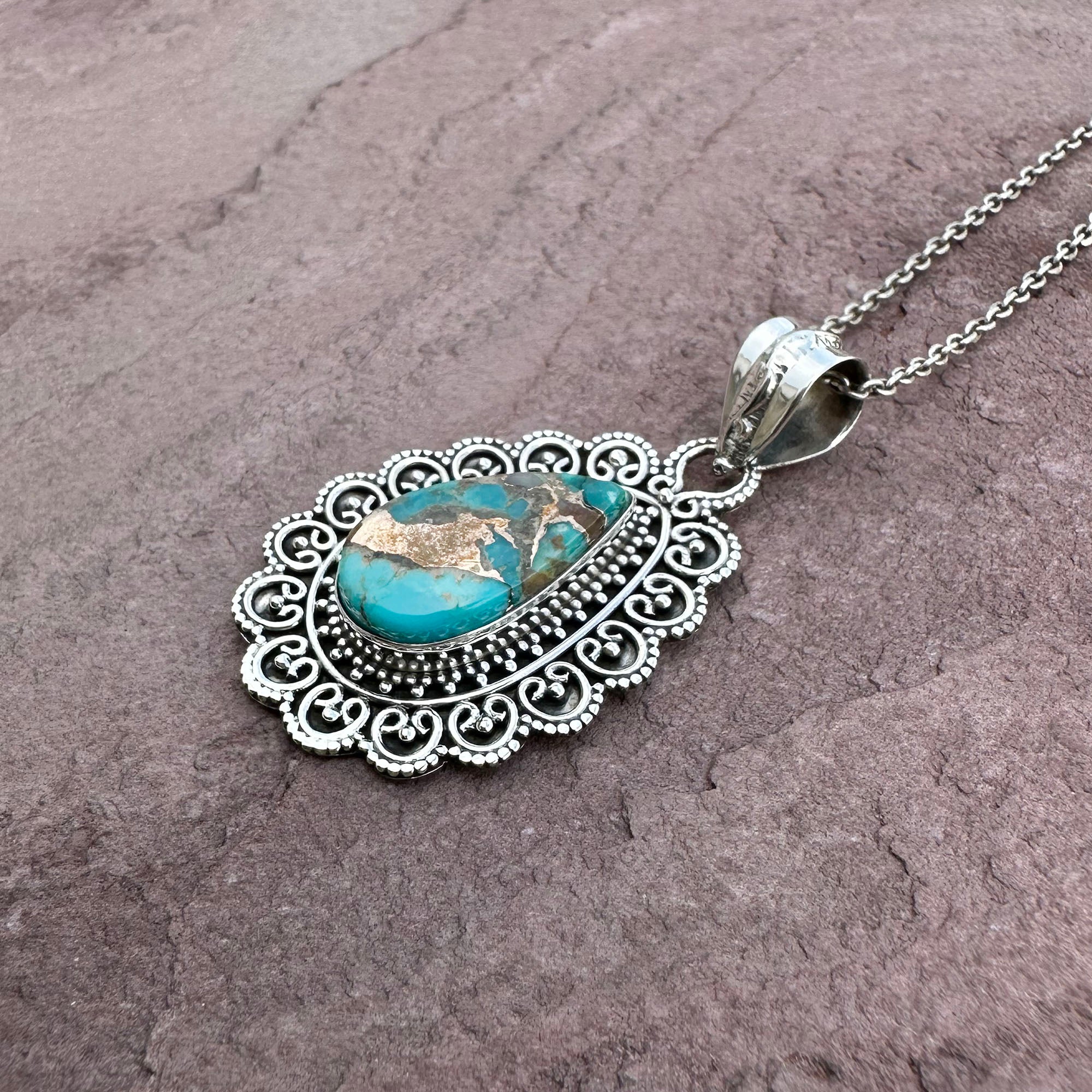 Vintage Turquoise Filigree Pendant Necklace