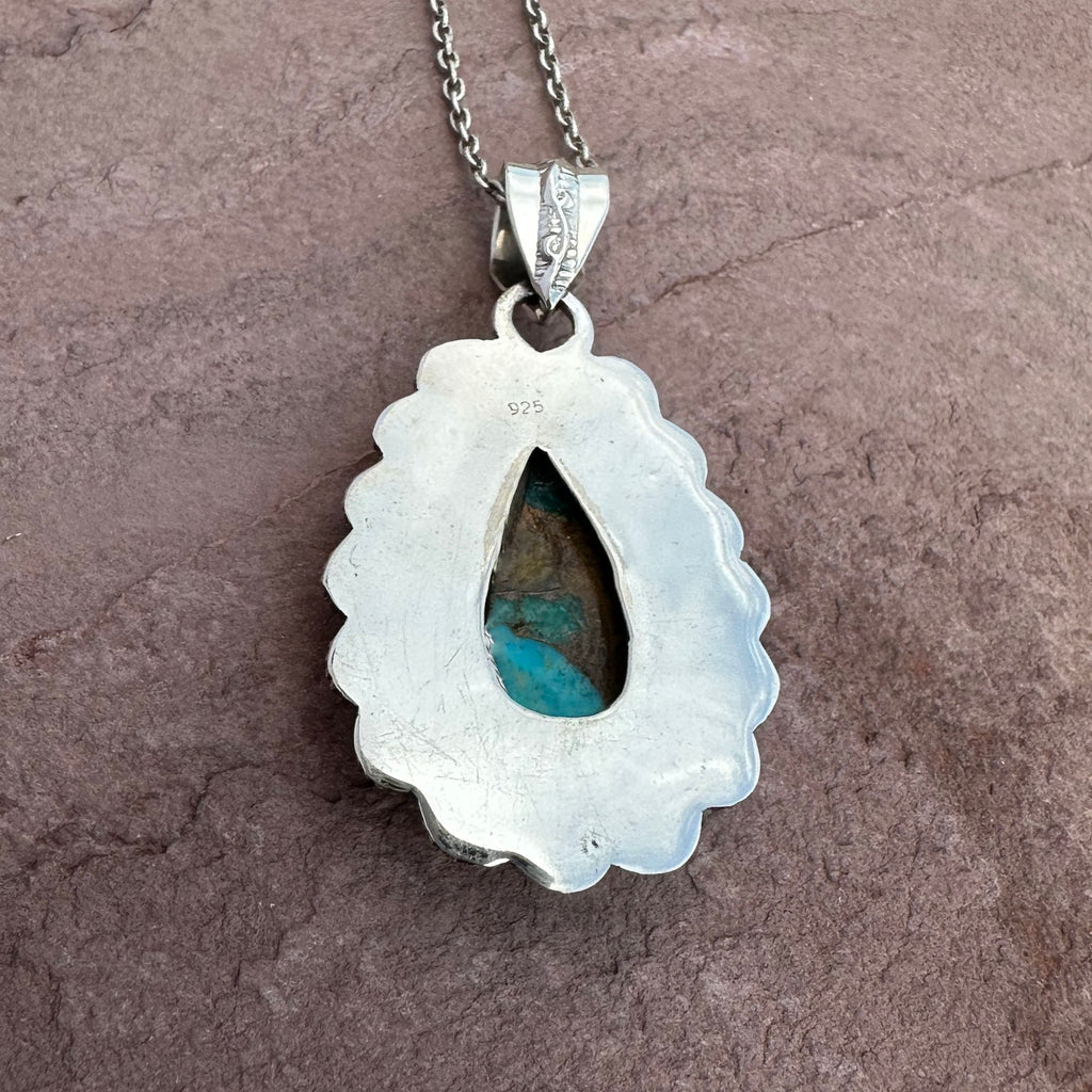 Vintage Turquoise Filigree Pendant Necklace