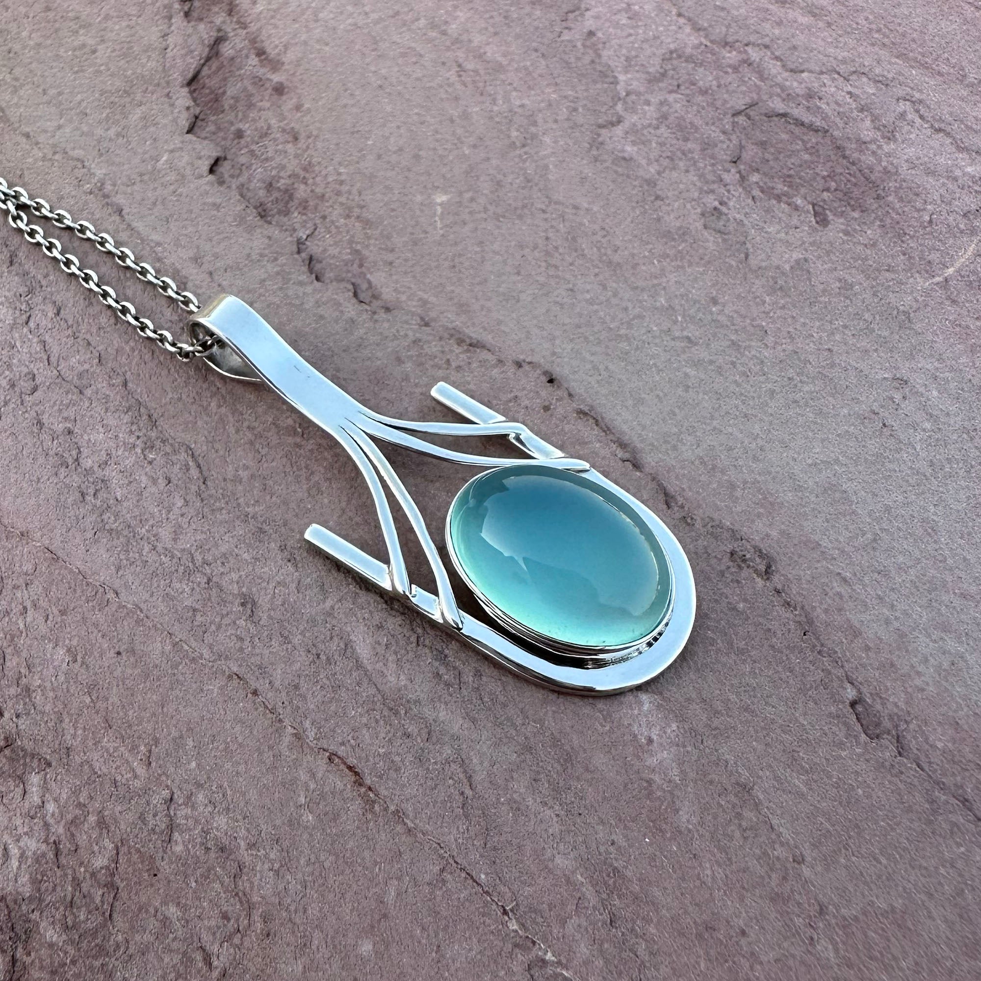 Aqua Chalcedony Structural Pendant Necklace