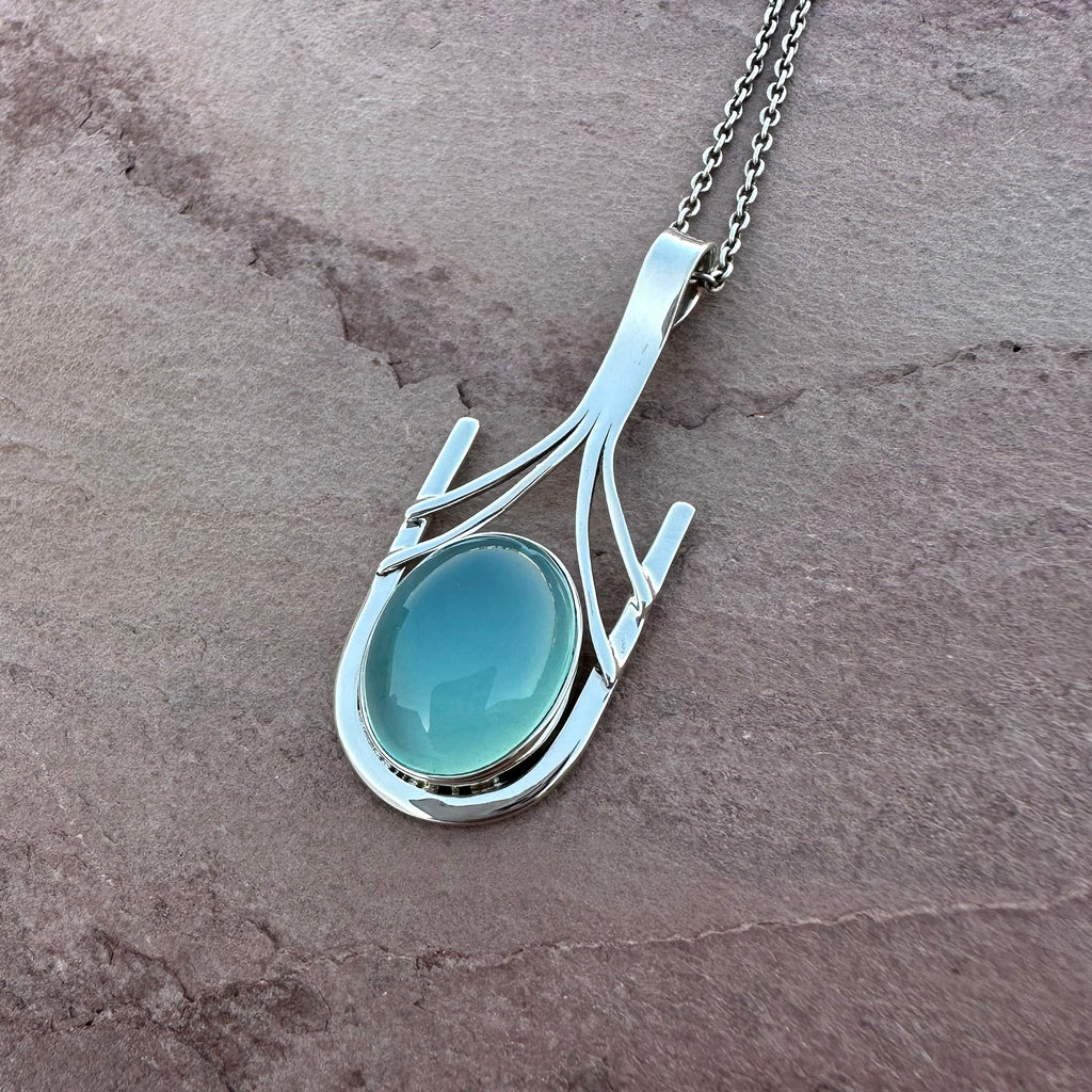 Aqua Chalcedony Structural Pendant Necklace