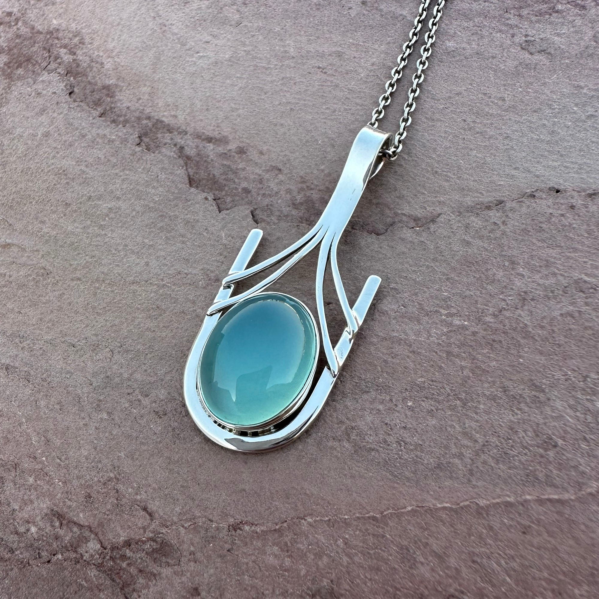 Aqua Chalcedony Structural Pendant Necklace