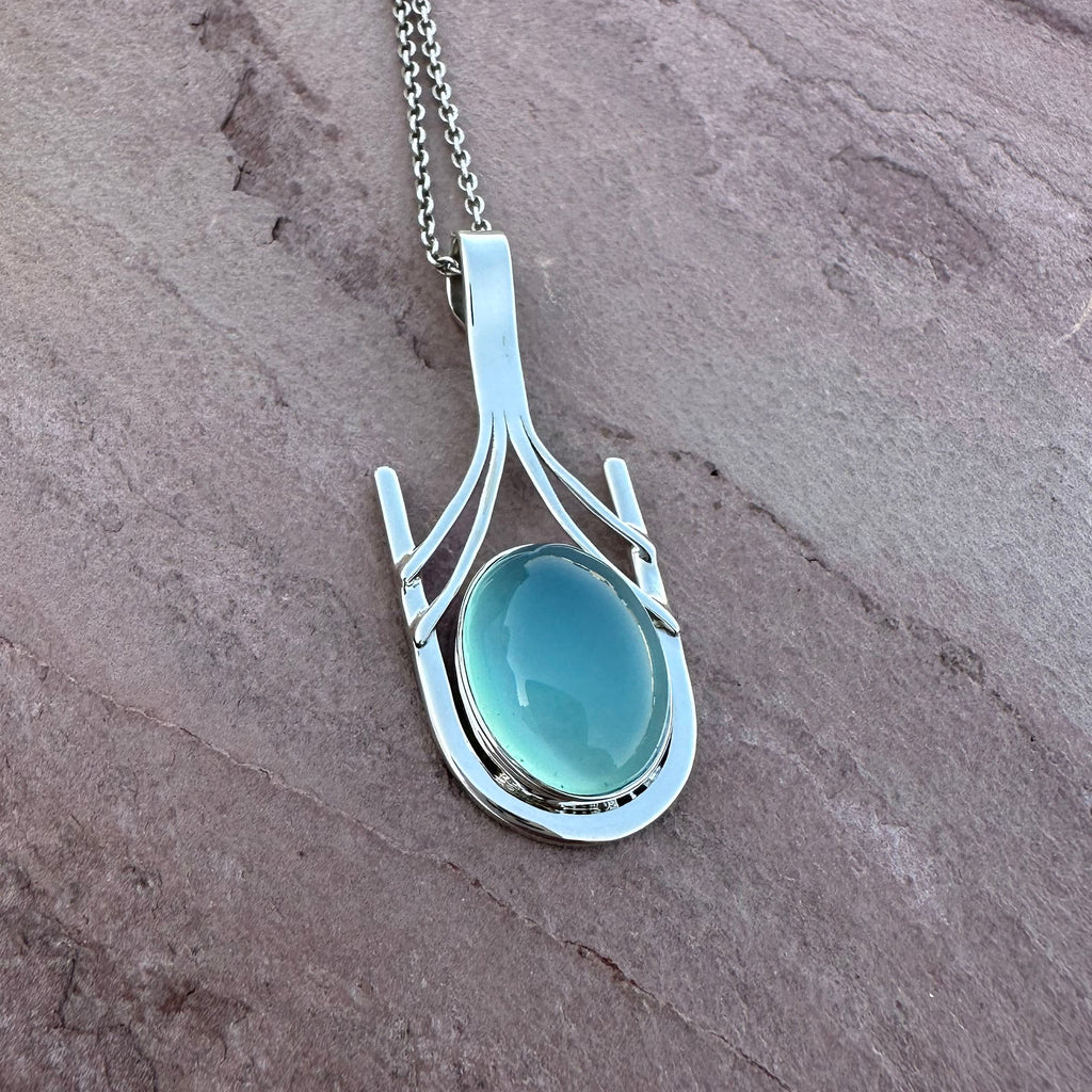 Aqua Chalcedony Structural Pendant Necklace