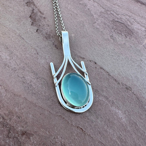 Aqua Chalcedony Structural Pendant Necklace