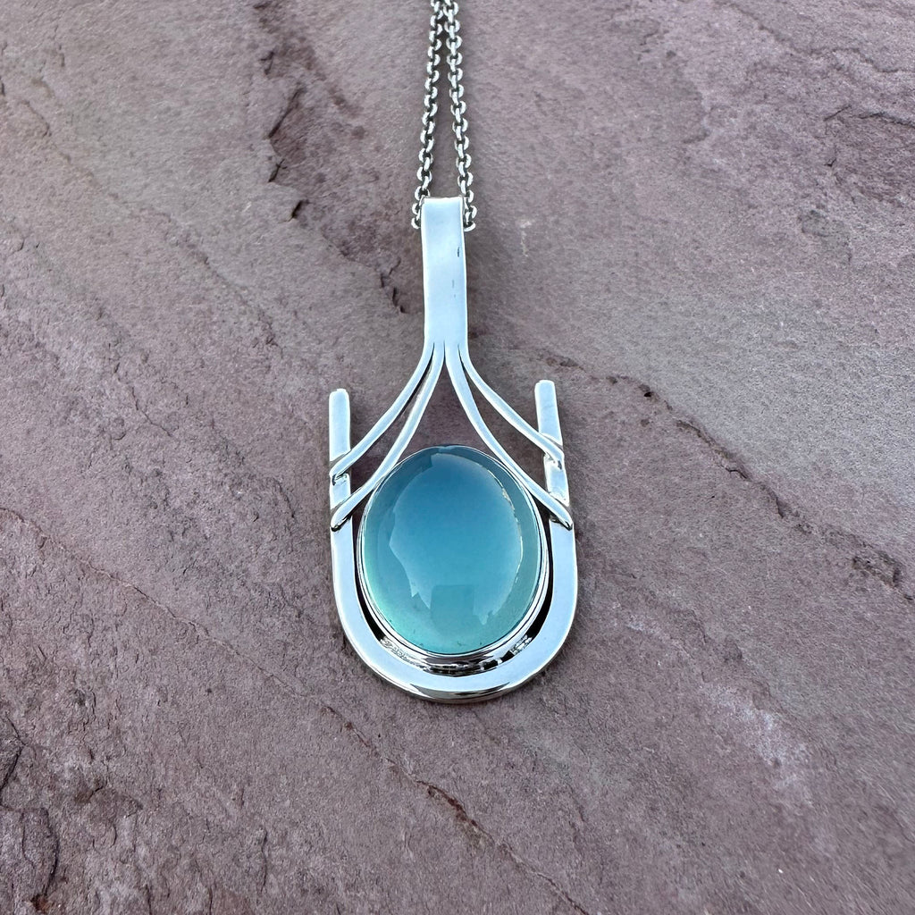 Aqua Chalcedony Structural Pendant Necklace