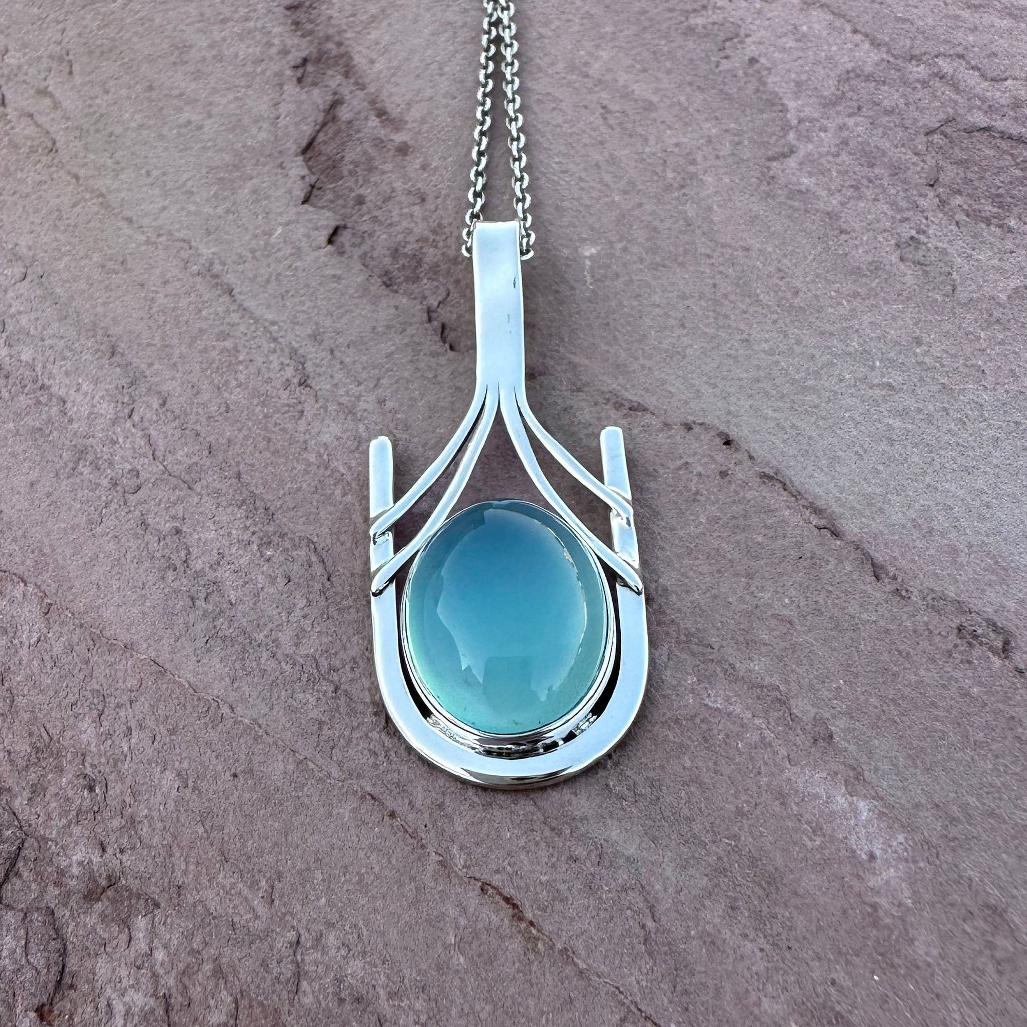Aqua Chalcedony Structural Pendant Necklace