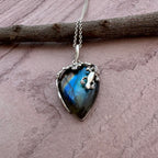 Vintage Royal Labradorite Pendant Necklace in 925 Sterling Silver Jewelry- Organic Vine Wrap Crystal Design