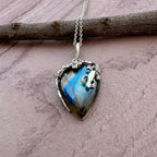 Vintage Royal Labradorite Pendant Necklace in 925 Sterling Silver Jewelry- Organic Vine Wrap Crystal Design
