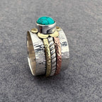 Turquoise Flower Spinner Ring – Mixed Metal Band – Sterling Silver & Copper Boho Statement Jewelry