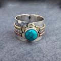 Turquoise Flower Spinner Ring – Mixed Metal Band – Sterling Silver & Copper Boho Statement Jewelry