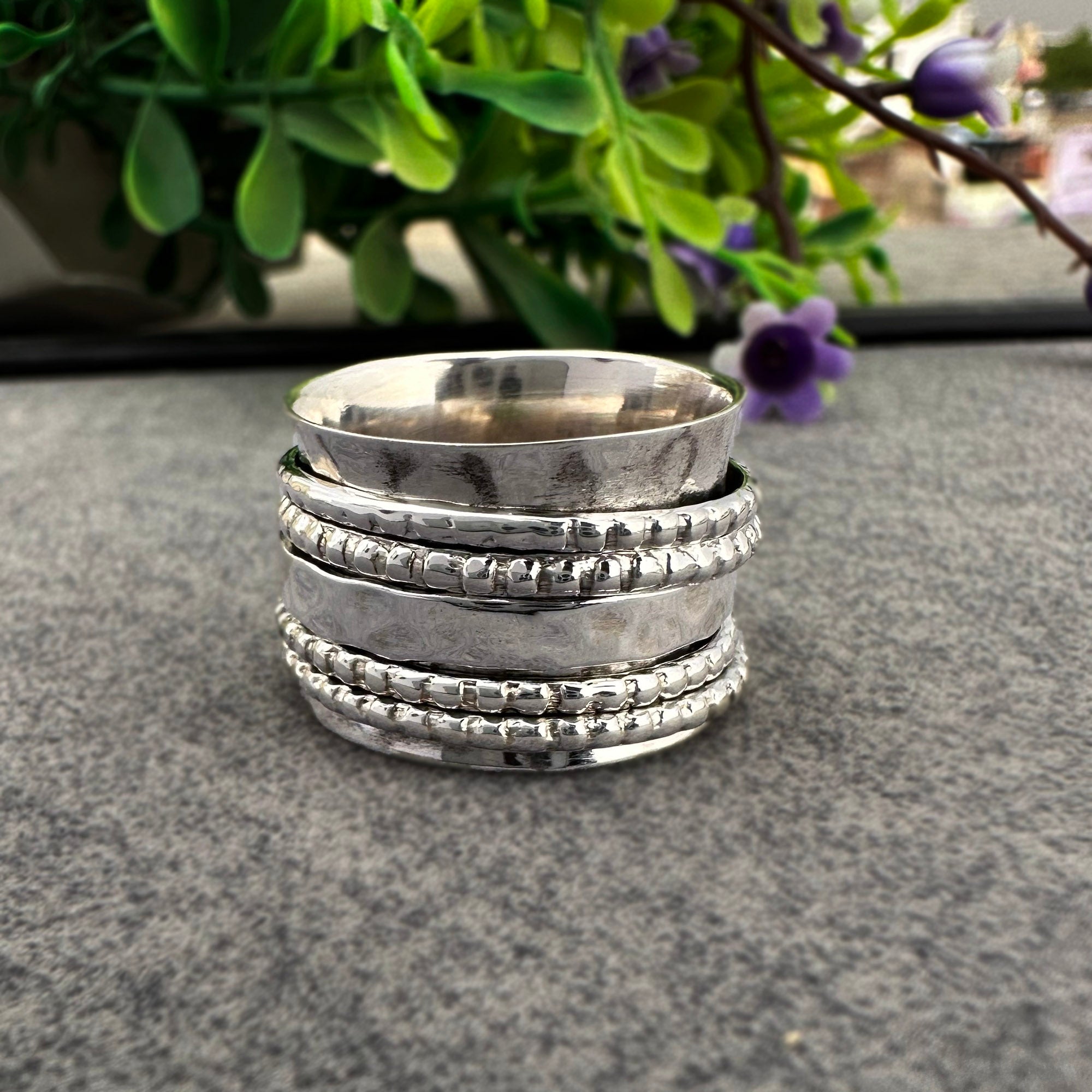 Silver Spinner Ring for Women & Men | Adjustable Multi-Band Anxiety Ring