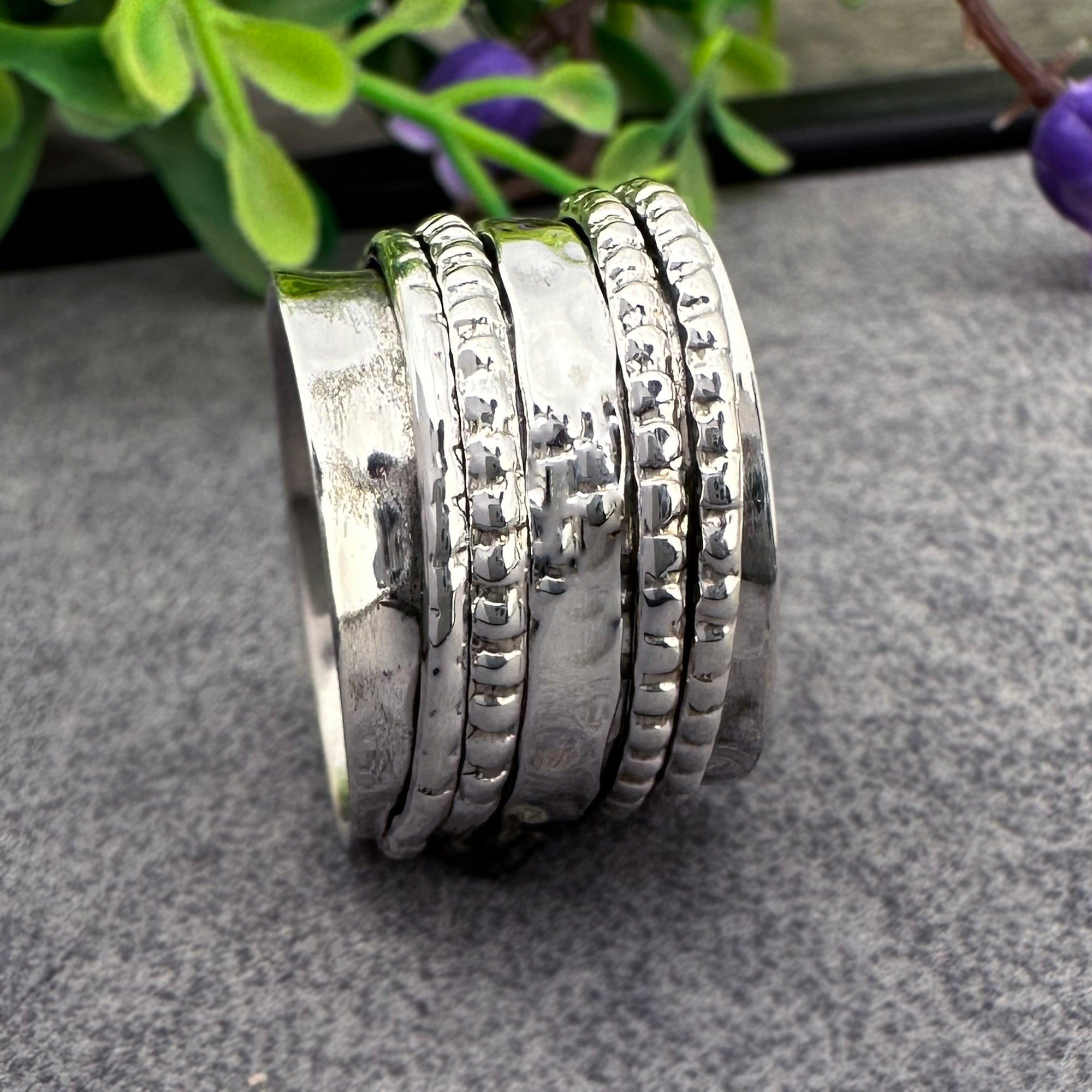 Silver Spinner Ring for Women & Men | Adjustable Multi-Band Anxiety Ring
