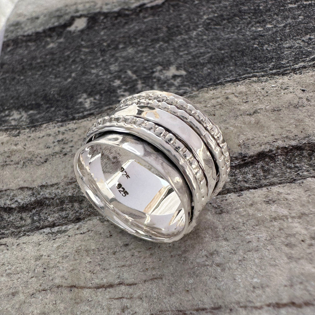 Silver Spinner Ring for Women & Men | Adjustable Multi-Band Anxiety Ring