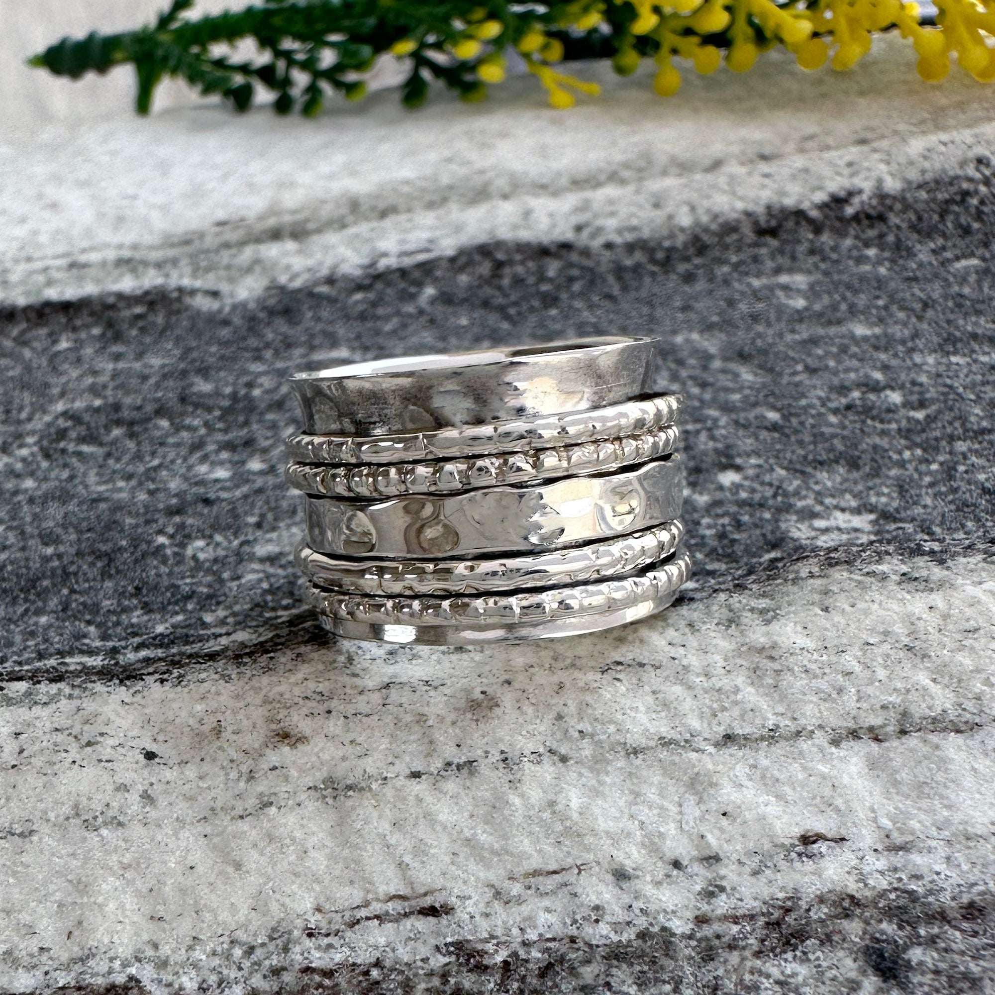 Silver Spinner Ring for Women & Men | Adjustable Multi-Band Anxiety Ring