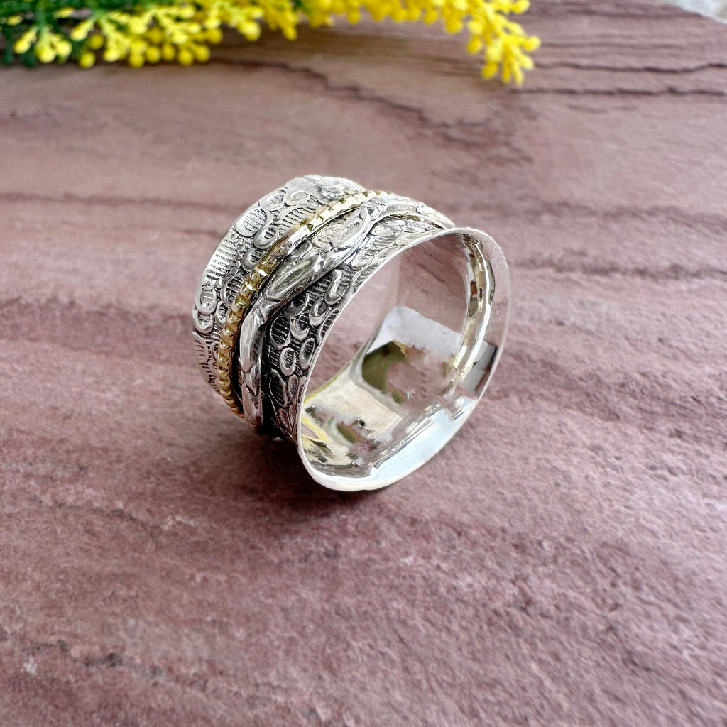 Boho 925 Sterling Silver Spinner Textured Ring – Beach & Travel Jewelry