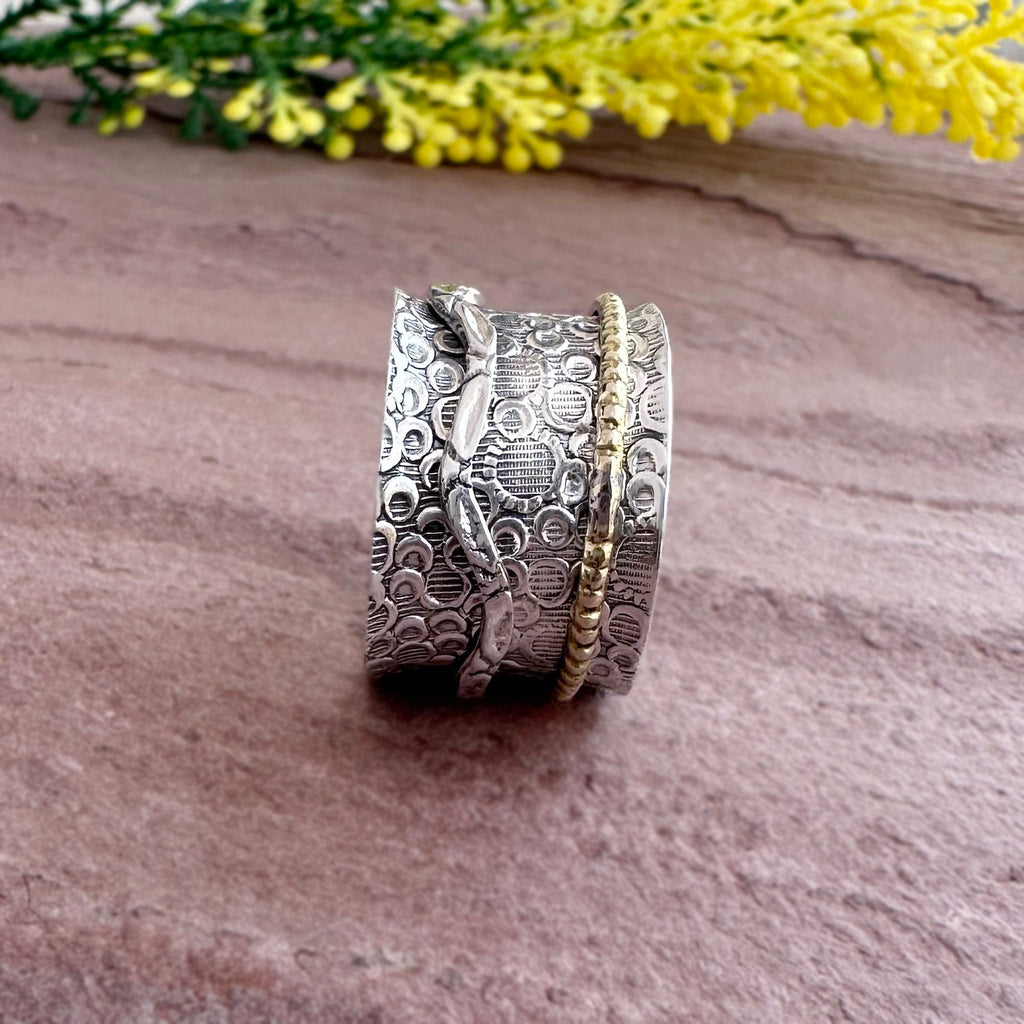 Boho 925 Sterling Silver Spinner Textured Ring – Beach & Travel Jewelry