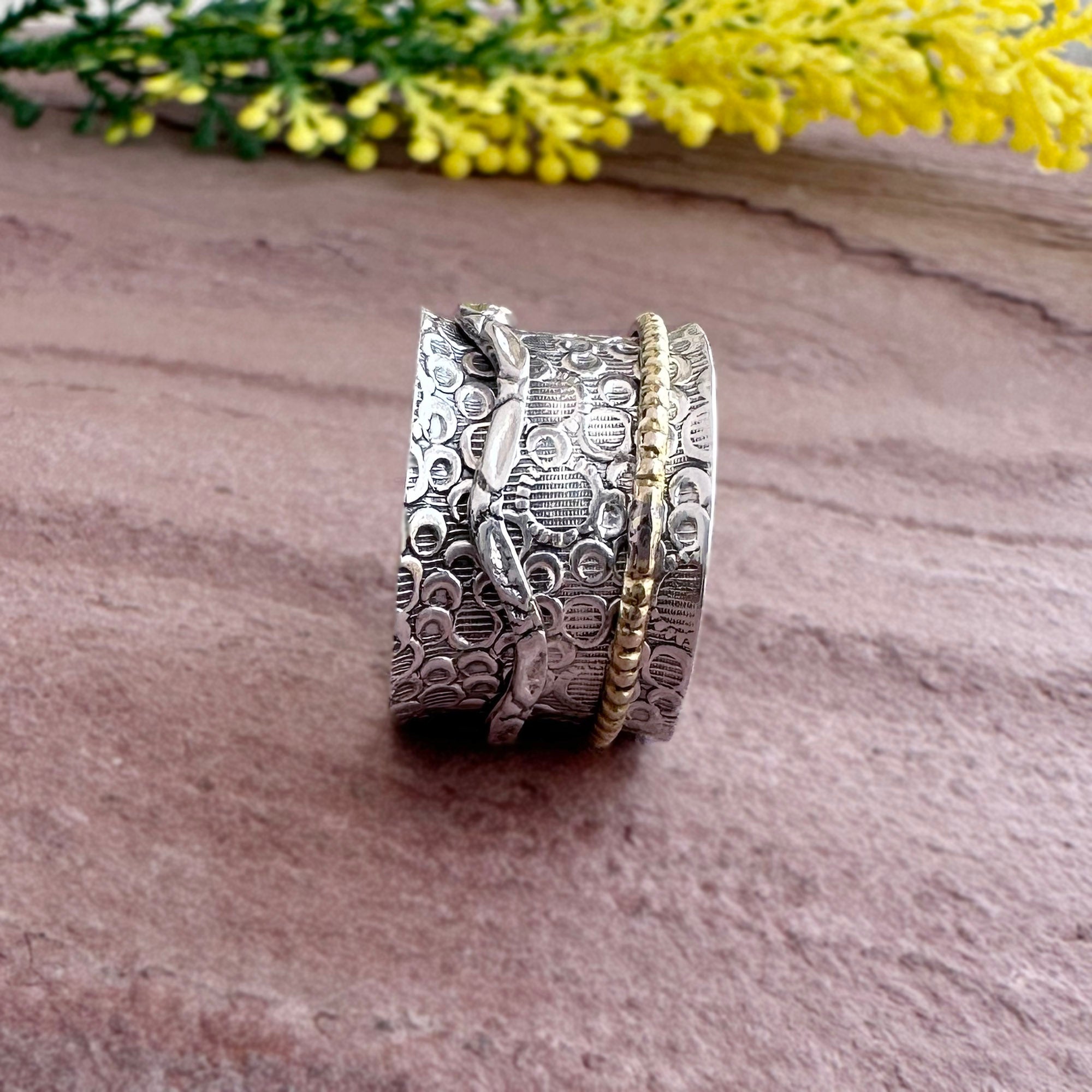 Boho 925 Sterling Silver Spinner Textured Ring – Beach & Travel Jewelry