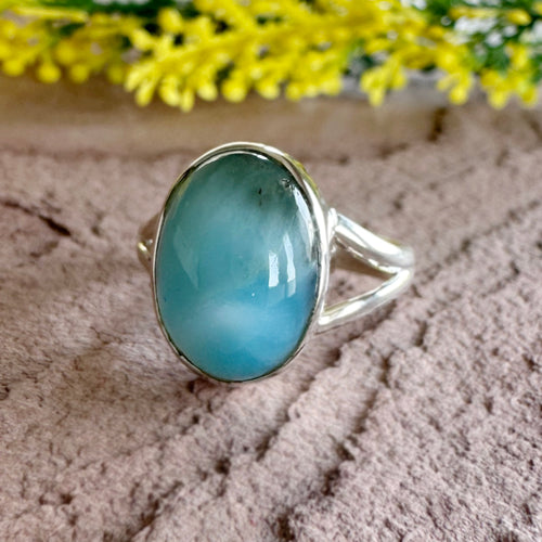 Authentic Larimar Oval Ring – Handcrafted 925 Sterling Silver
