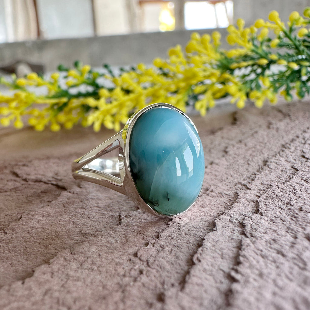 Authentic Larimar Oval Ring – Handcrafted 925 Sterling Silver