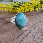 Authentic Larimar Oval Ring – Handcrafted 925 Sterling Silver