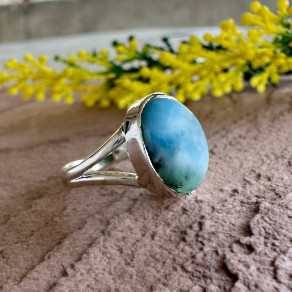 Authentic Larimar Oval Ring – Handcrafted 925 Sterling Silver