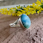 Authentic Larimar Oval Ring – Handcrafted 925 Sterling Silver