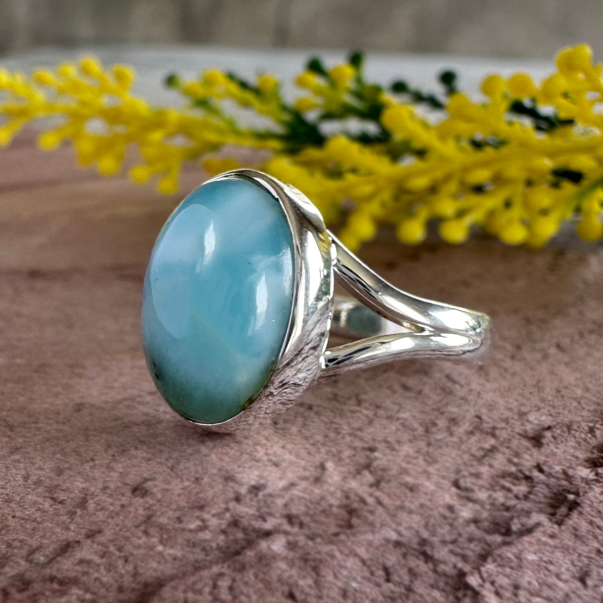 Authentic Larimar Oval Ring – Handcrafted 925 Sterling Silver