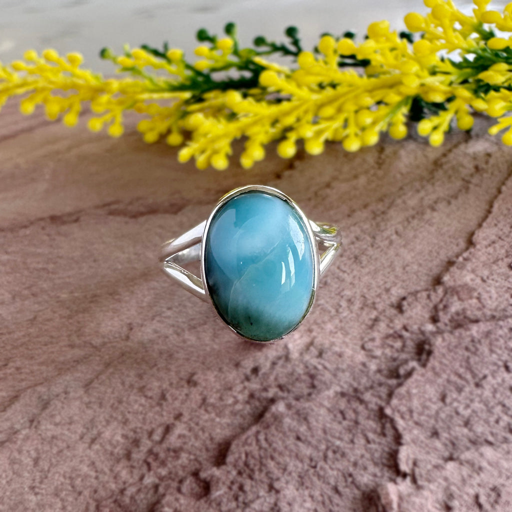 Authentic Larimar Oval Ring – Handcrafted 925 Sterling Silver