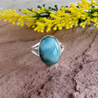 Authentic Larimar Oval Ring – Handcrafted 925 Sterling Silver
