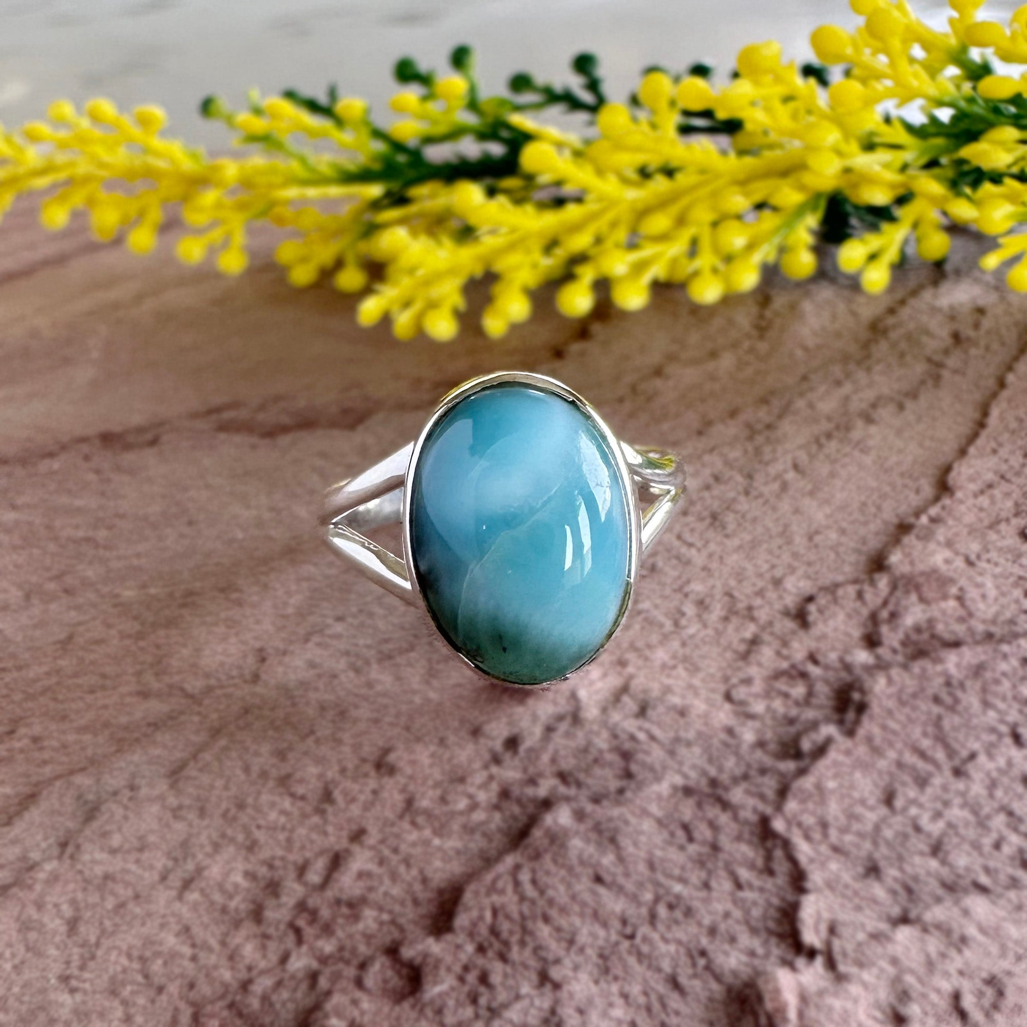 Authentic Larimar Oval Ring – Handcrafted 925 Sterling Silver