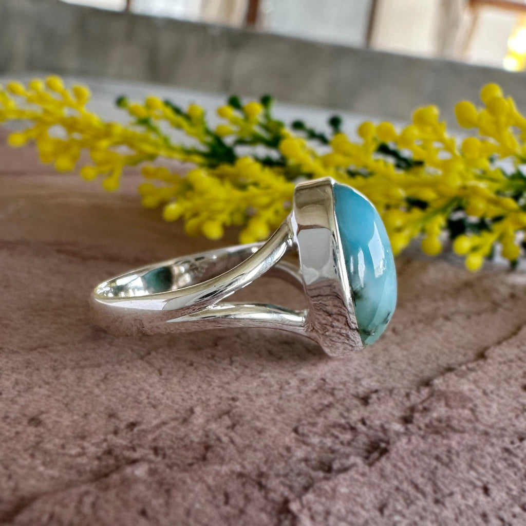Authentic Larimar Oval Ring – Handcrafted 925 Sterling Silver