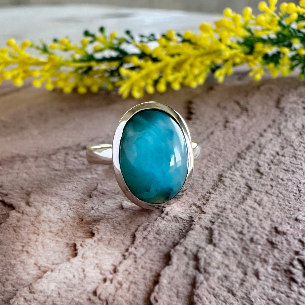 Authentic Larimar Oval Ring – Handcrafted 925 Sterling Silver