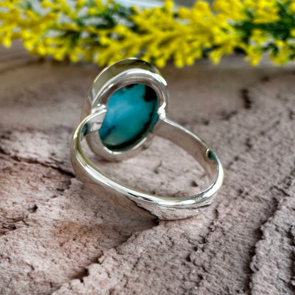 Oval Larimar Statement Ring – Solid Sterling Silver Solitaire – Bold Caribbean Blue Gemstone Jewelry