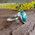 Oval Larimar Statement Ring – Solid Sterling Silver Solitaire – Bold Caribbean Blue Gemstone Jewelry