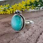 Larimar Crown Ring with Triple Silver Bead Accent – 925 Silver