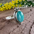 Larimar Crown Ring with Triple Silver Bead Accent – 925 Silver