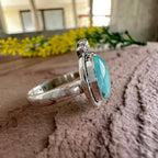 Larimar Crown Ring with Triple Silver Bead Accent – 925 Silver