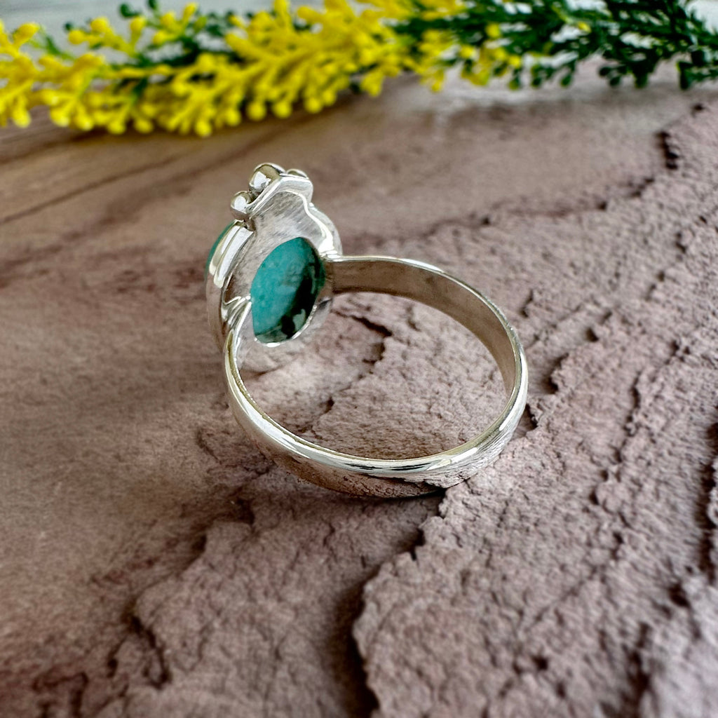 Larimar Crown Ring with Triple Silver Bead Accent – 925 Silver