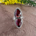 Natural Red Garnet Ring – Double Teardrop Silver Artisan Boho Jewelry- Romantic Garnet Ring