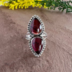 Natural Red Garnet Ring – Double Teardrop Silver Artisan Boho Jewelry- Romantic Garnet Ring